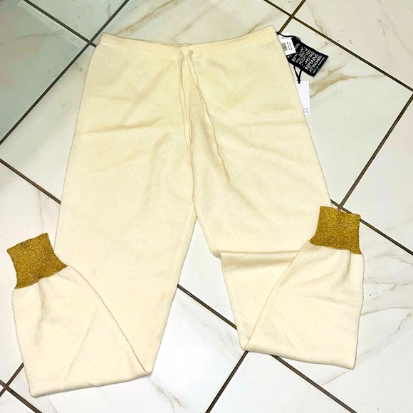 BNWT!! Madeleine Thompson Women's Ariuno Pants - Cream/Gold - Picture 2 of 6